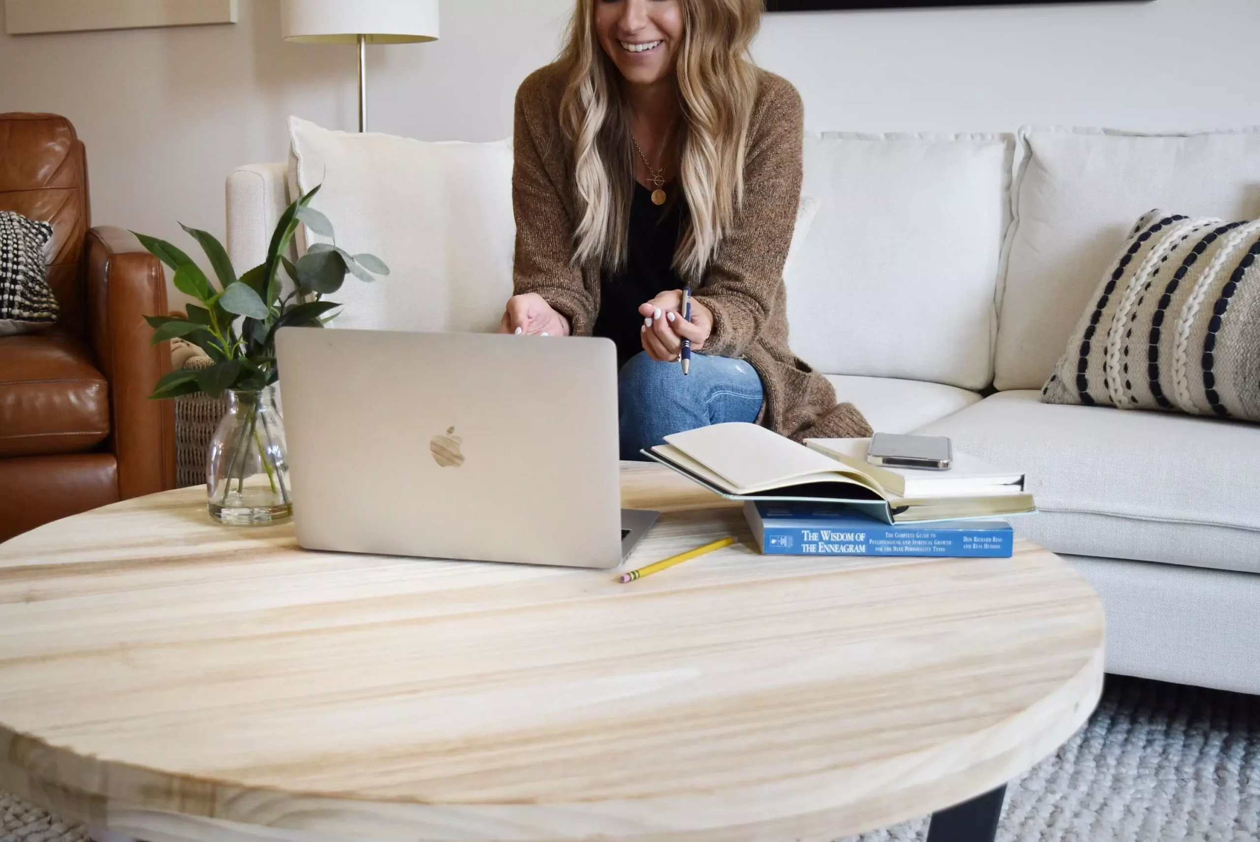 Emily LePan sitting with laptop