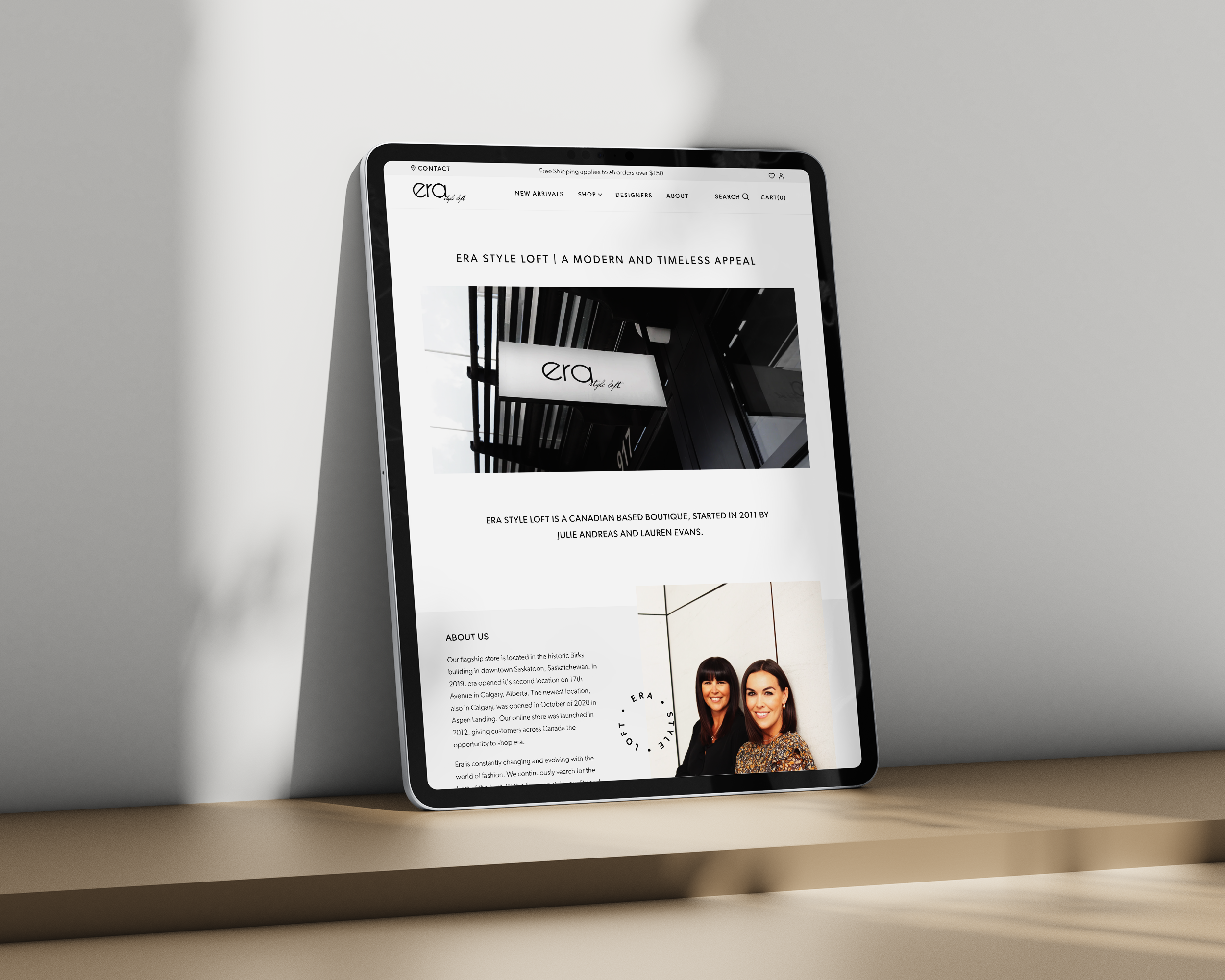 tablet viewing the Era Style Loft website about page