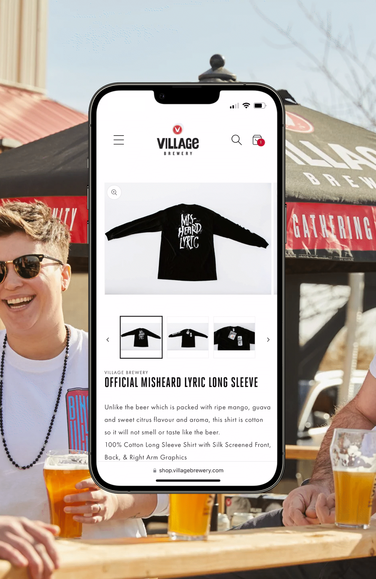merch rotating through on Village ecommerce website